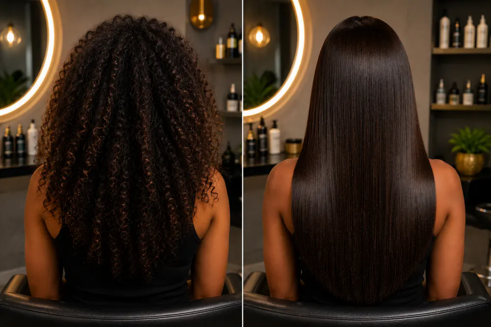 Antes e depois usando a chapinha Dermylife